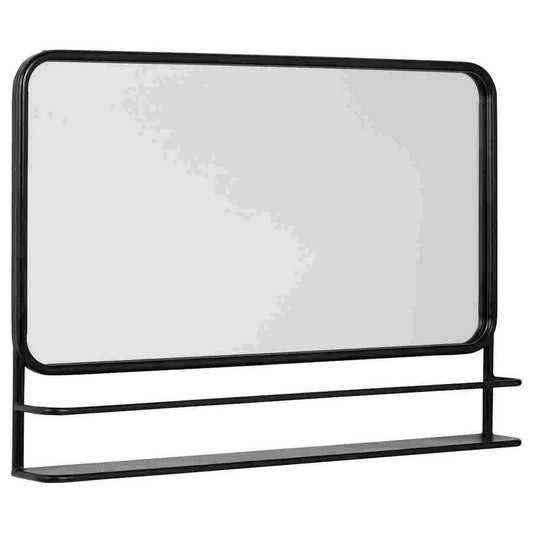 Accent Mirror with Metal Frame and Shelf, Black By Casagear Home
