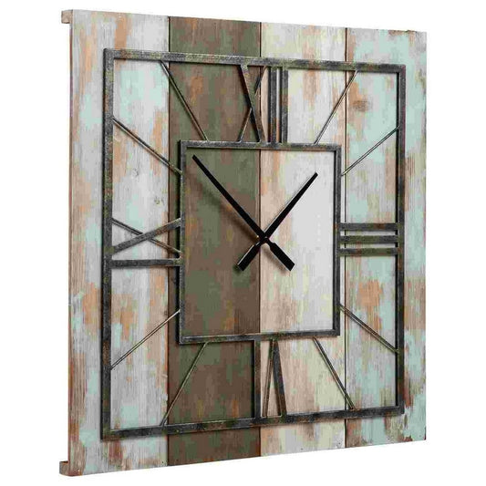Wall Clock with Wooden Panel Back and Metal Roman Numbers, Antique White By Casagear Home