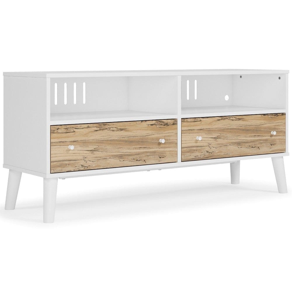 TV Stand with 2 Drawers and 2 Open Compartments, Brown and White By Casagear Home