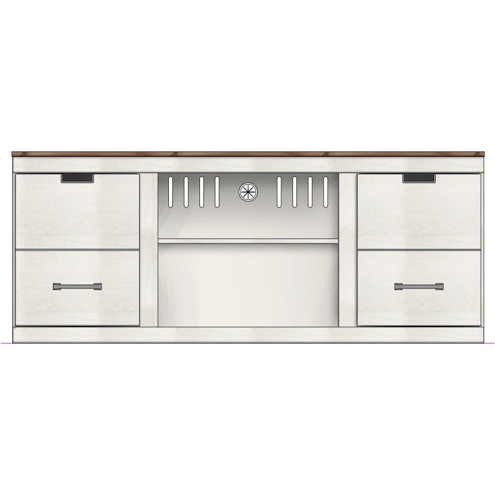 TV Stand with Fireplace and 4 Storage Drawers, White and Brown By Casagear Home
