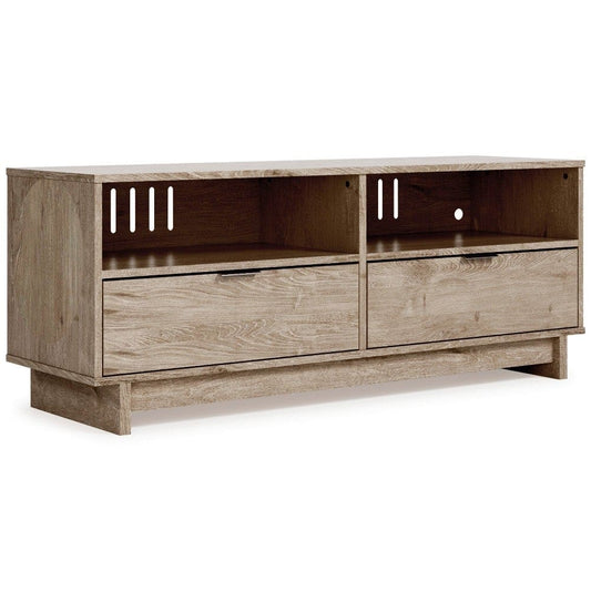 TV Stand with 2 Drawers and Panel Base, Natural Brown By Casagear Home