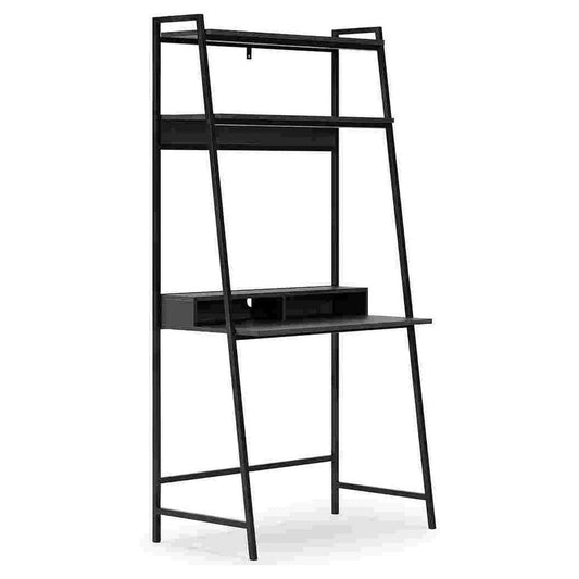 Office Desk with 2 Upper Shelves and Metal Legs, Black and Gray By Casagear Home