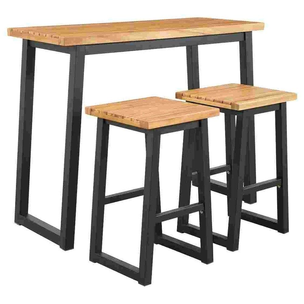 3 Piece Counter Height Table Set with Metal Sled Base Black and Brown By Casagear Home BM262976