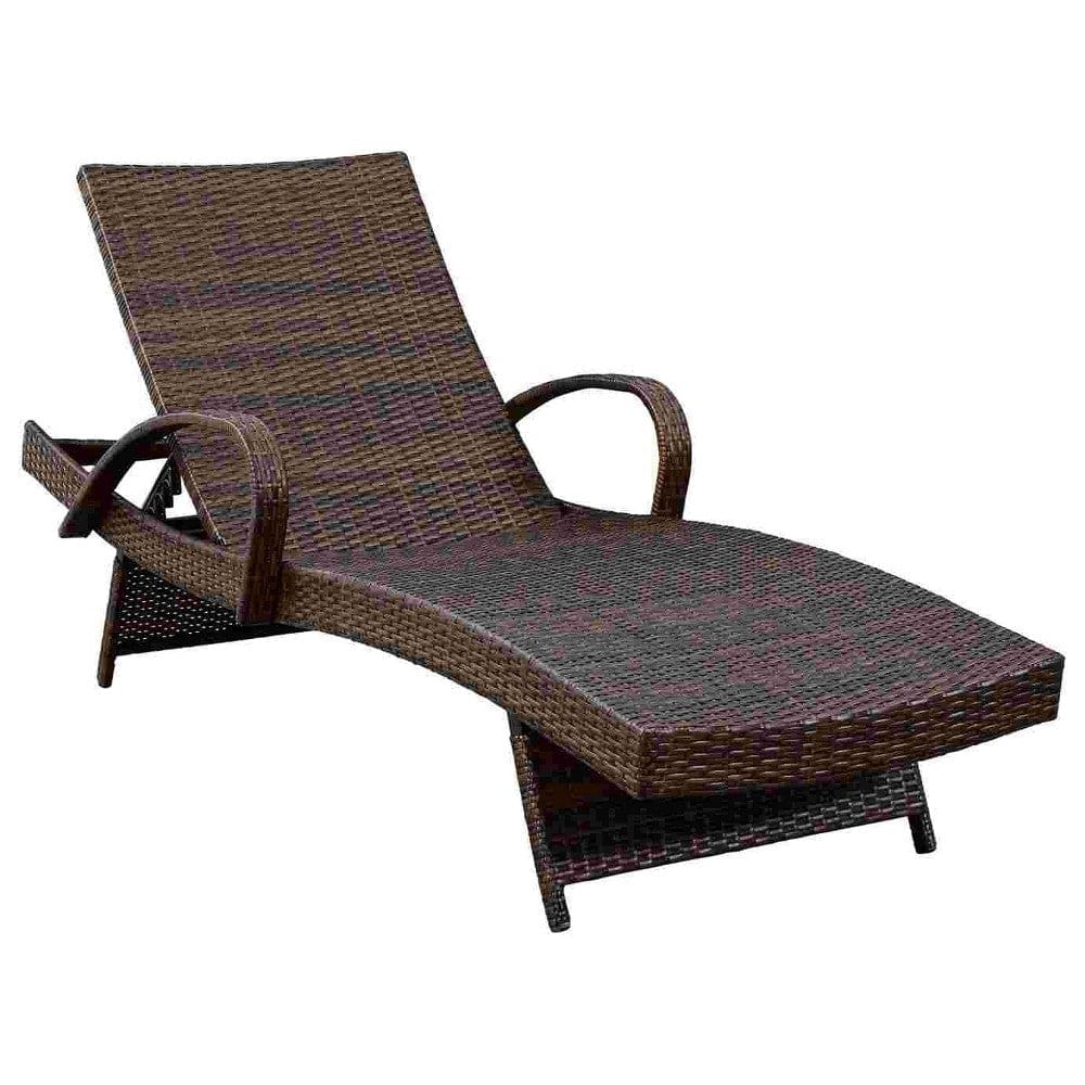 Reclining Chaise Lounge with Wicker Frame, Set of 2, Brown By Casagear Home