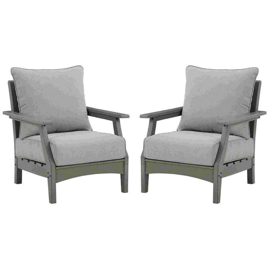 Outdoor Lounge Chair with Slatted Design and Cushions, Set of 2, Gray By Casagear Home