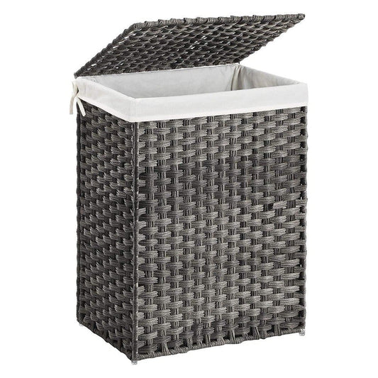 Laundry Hamper with Handwoven Rattan and Liner Bag, Gray By Casagear Home
