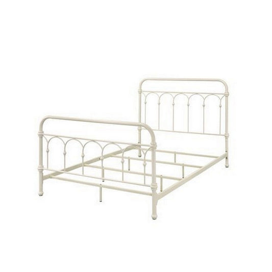 Metal Full Size Bed with Rectangular Spindle Headboard, White By Casagear Home