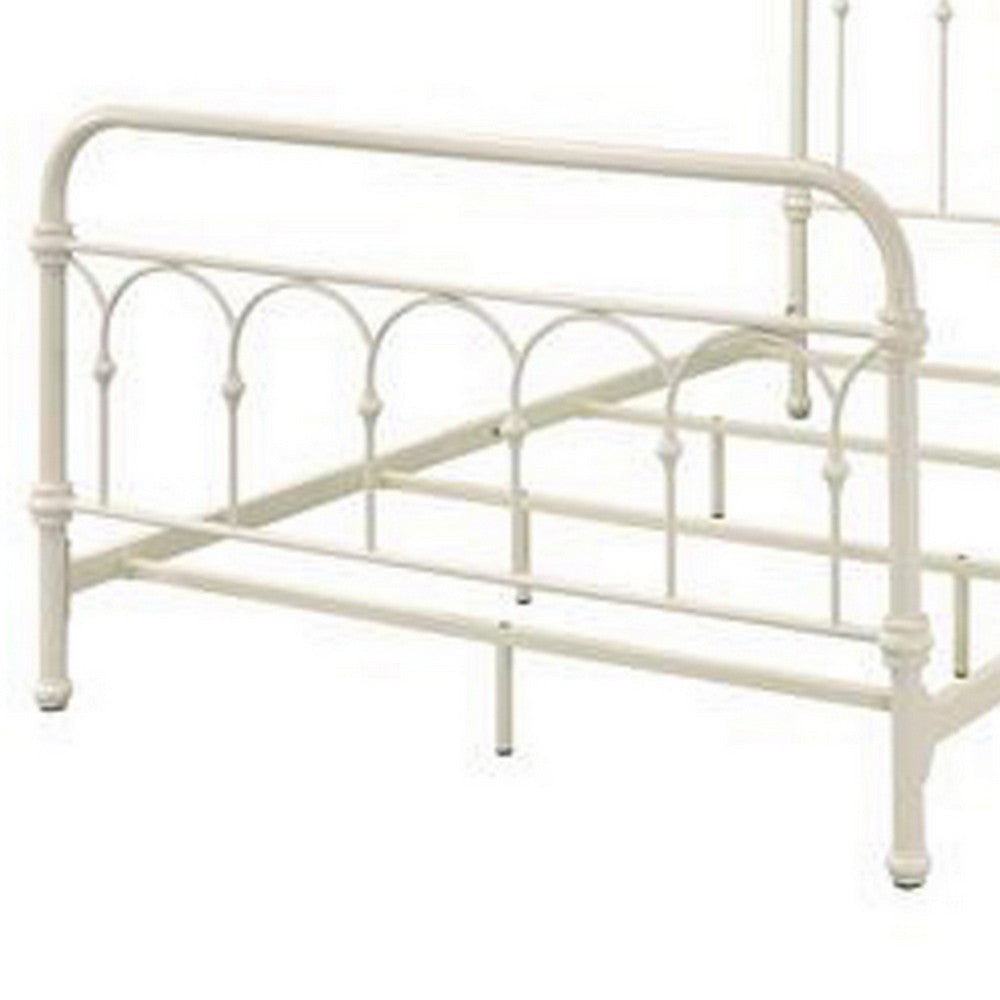 Metal Full Size Bed with Rectangular Spindle Headboard White By Casagear Home BM263589