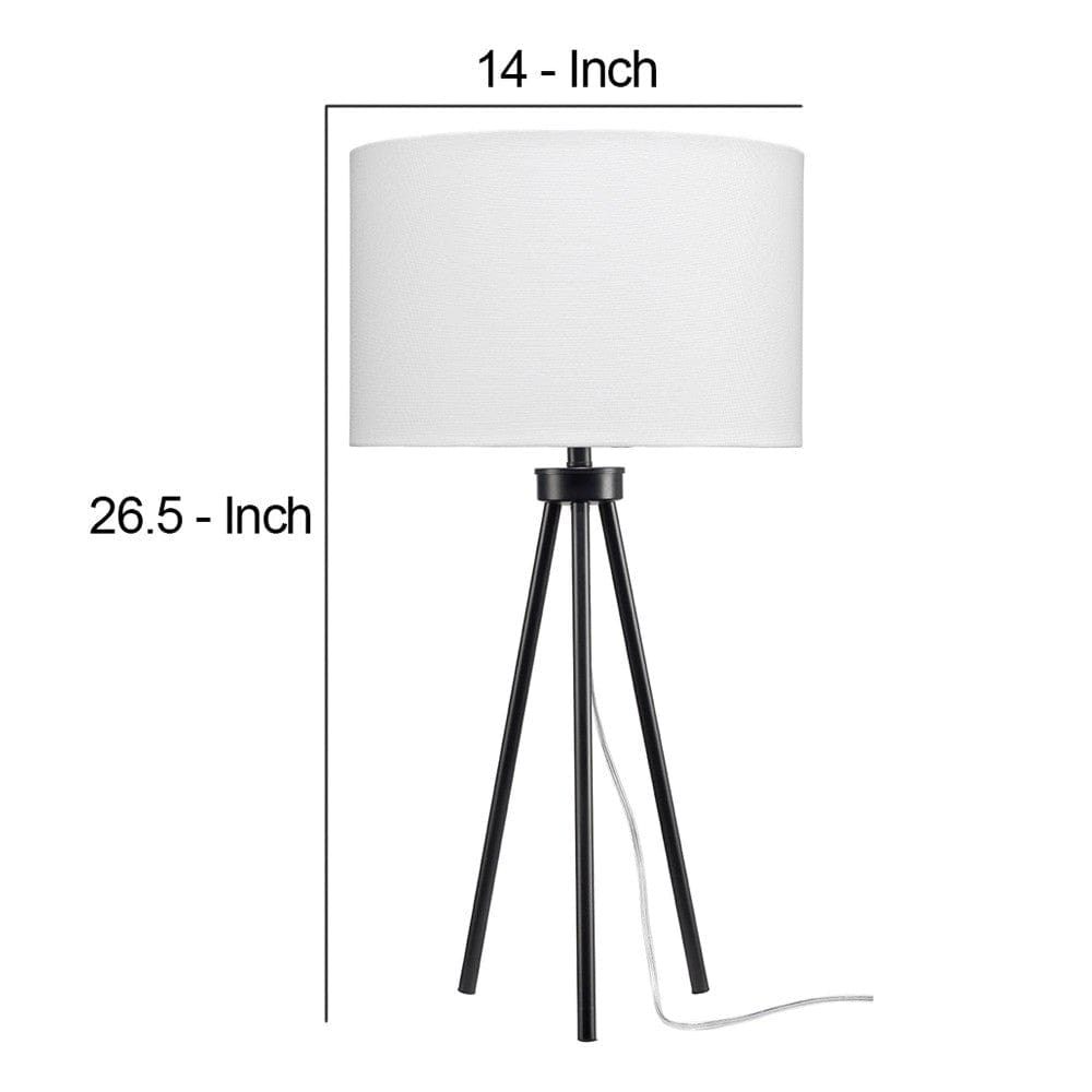 Table Lamp with Tripod Stand and Round Shade Black By Casagear Home BM263627