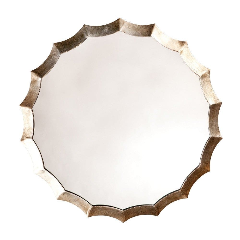 Round Mirror with Scalloped Metal Frame, Gold By Casagear Home
