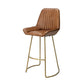 Counter Stool with Leatherette and Metal Sled Base, Brown and Brass By Casagear Home