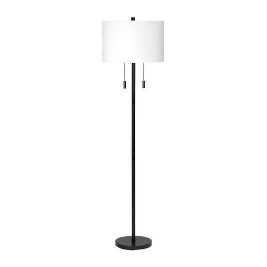 Floor Lamp with Drum Shade and Pull Chain, White and Black By Casagear Home