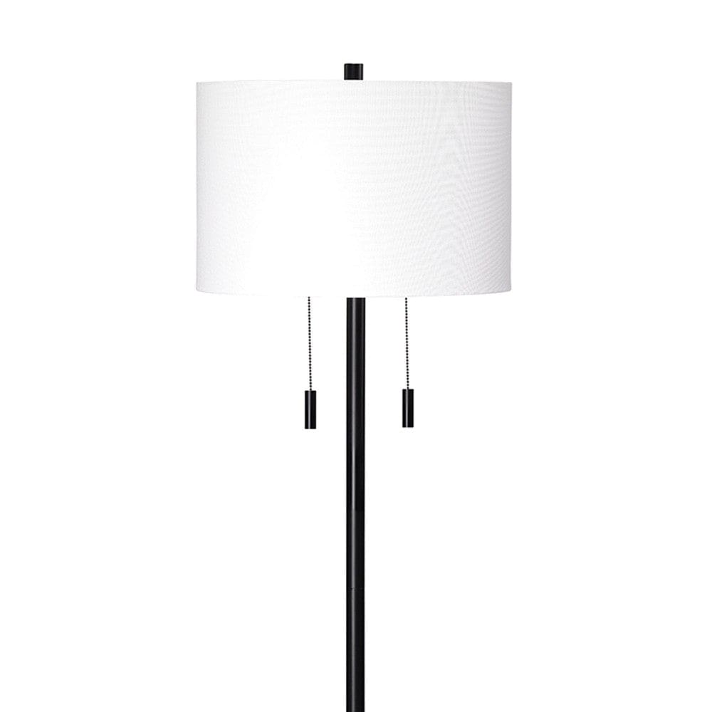 Floor Lamp with Drum Shade and Pull Chain White and Black By Casagear Home BM263652