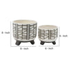Planter with Geometric Design and Footed Base Set of 2 White By Casagear Home BM263812