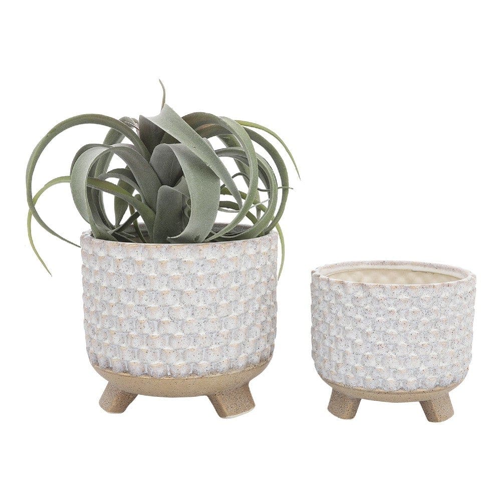 Arlo Planter Set | Textured Design | Footed Base | Off White