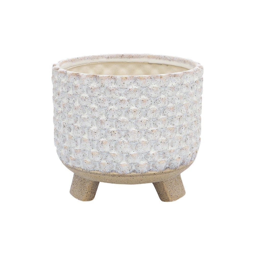 Planter with Textured Design and Footed Base Set of 2 Off White By Casagear Home BM263813