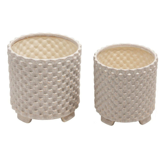 Planter with Textured Design and Footed Base, Set of 2, White By Casagear Home