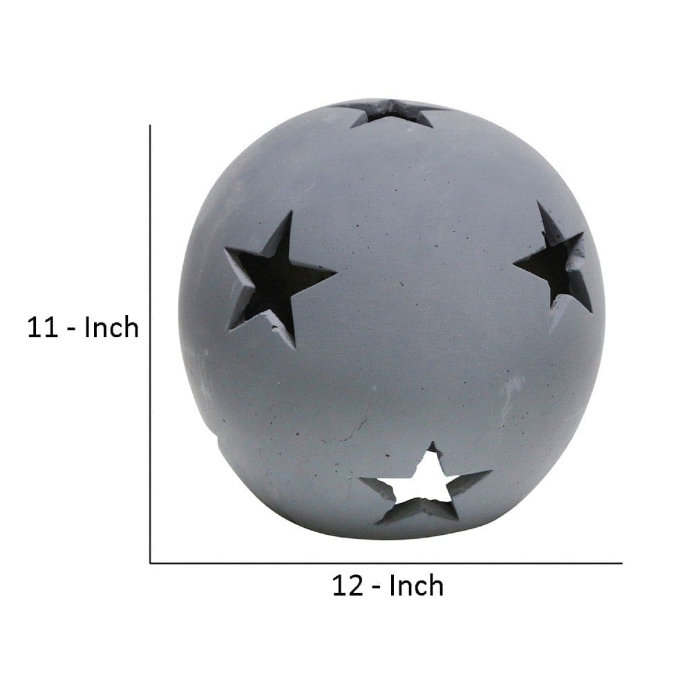 Orb Ball with Star Cut Out Design and Ceramic Body Gray By Casagear Home BM263820