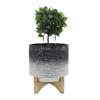 Planter with Wooden Stand and Fine Lines Design Large Gray By Casagear Home BM263827