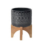 Planter with Wooden Stand and Native Design, Small, Black By Casagear Home