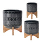 Planter with Wooden Stand and Native Design Small Black By Casagear Home BM263830