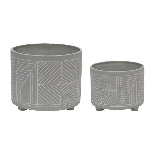 Arlo Planter Set | Lattice Pattern | Round Shape | Gray