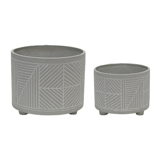 Arlo Planter Set | Lattice Pattern | Round Shape | Gray