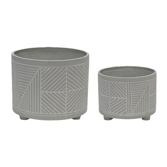 Planter with Round Shape and Lattice Pattern, Set of 2, Gray By Casagear Home