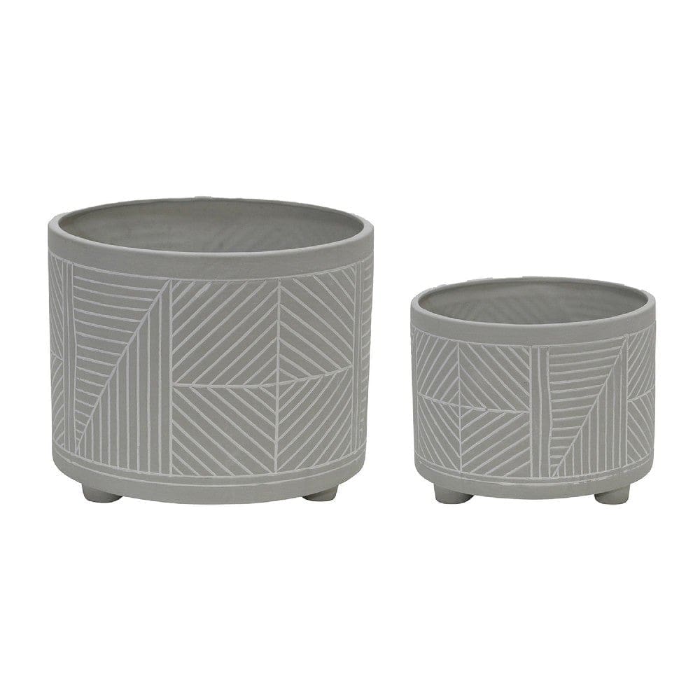 Arlo Planter Set | Lattice Pattern | Round Shape | Gray