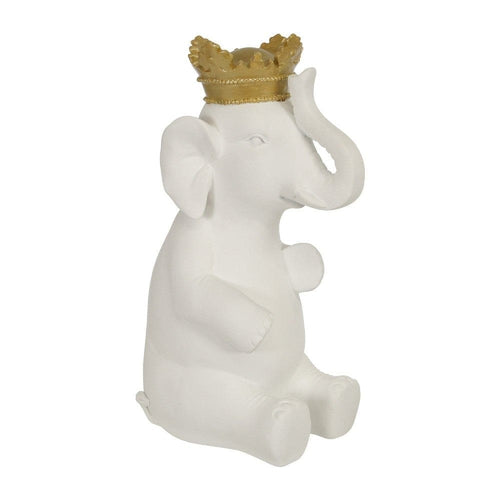 Nala Accent Decor | Sitting Elephant | Crown Top | White