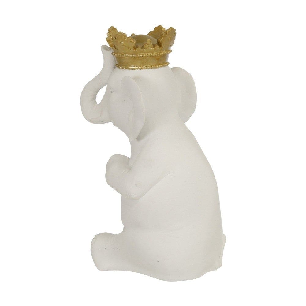 Sitting Elephant Accent Decor with Crown Top White By Casagear Home BM263841