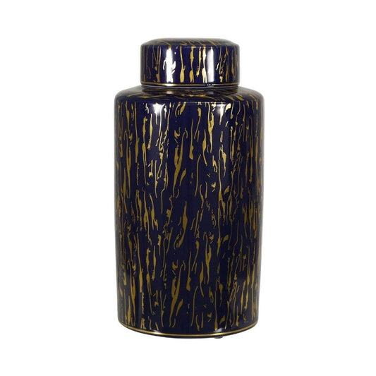 Jar with Lid Closure and Abstract Line Pattern, Gold By Casagear Home