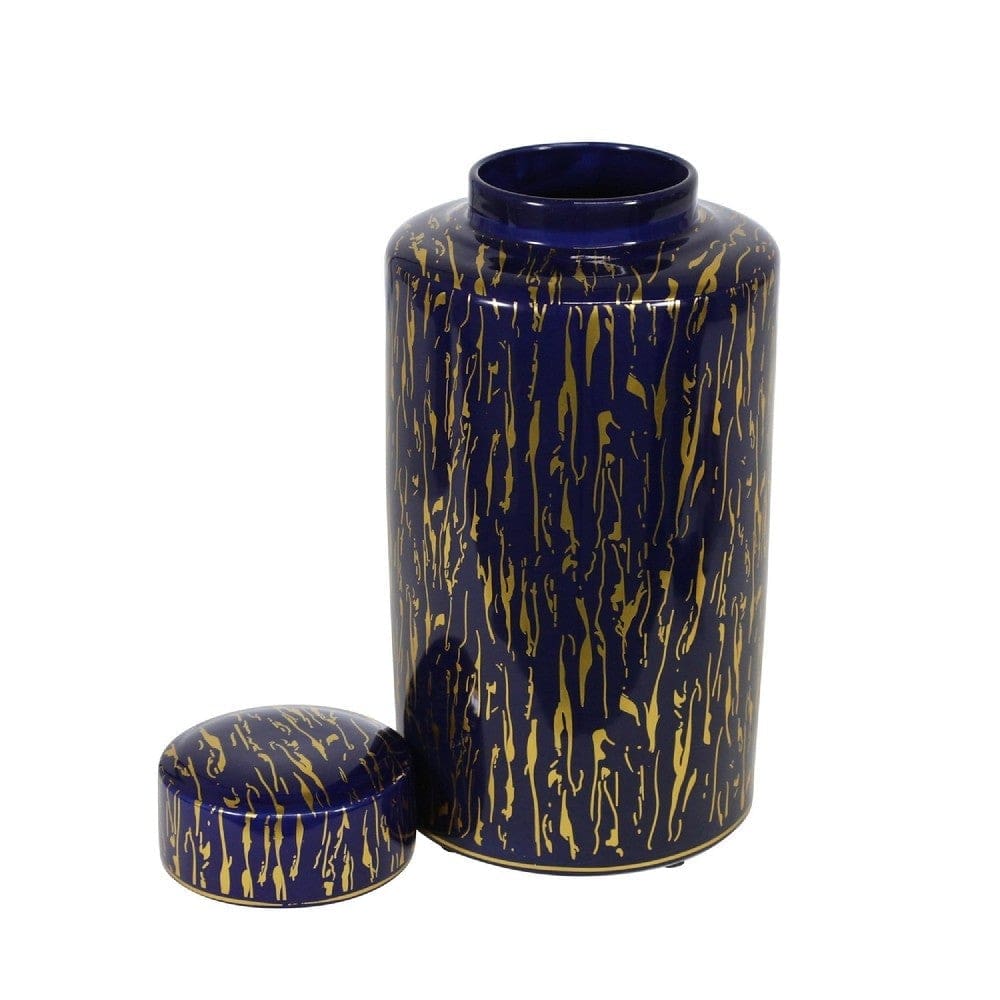 Jar with Lid Closure and Abstract Line Pattern Gold By Casagear Home BM263846