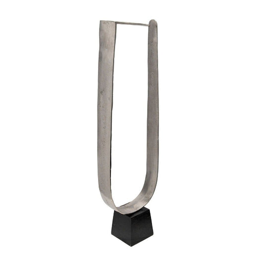 35 Inches Sculpture with Metal U Shaped Design, Silver By Casagear Home