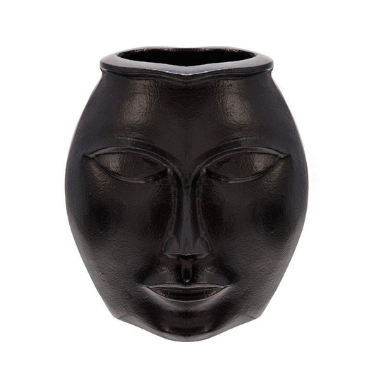 Decorative Vase with Human Face Design, Black By Casagear Home