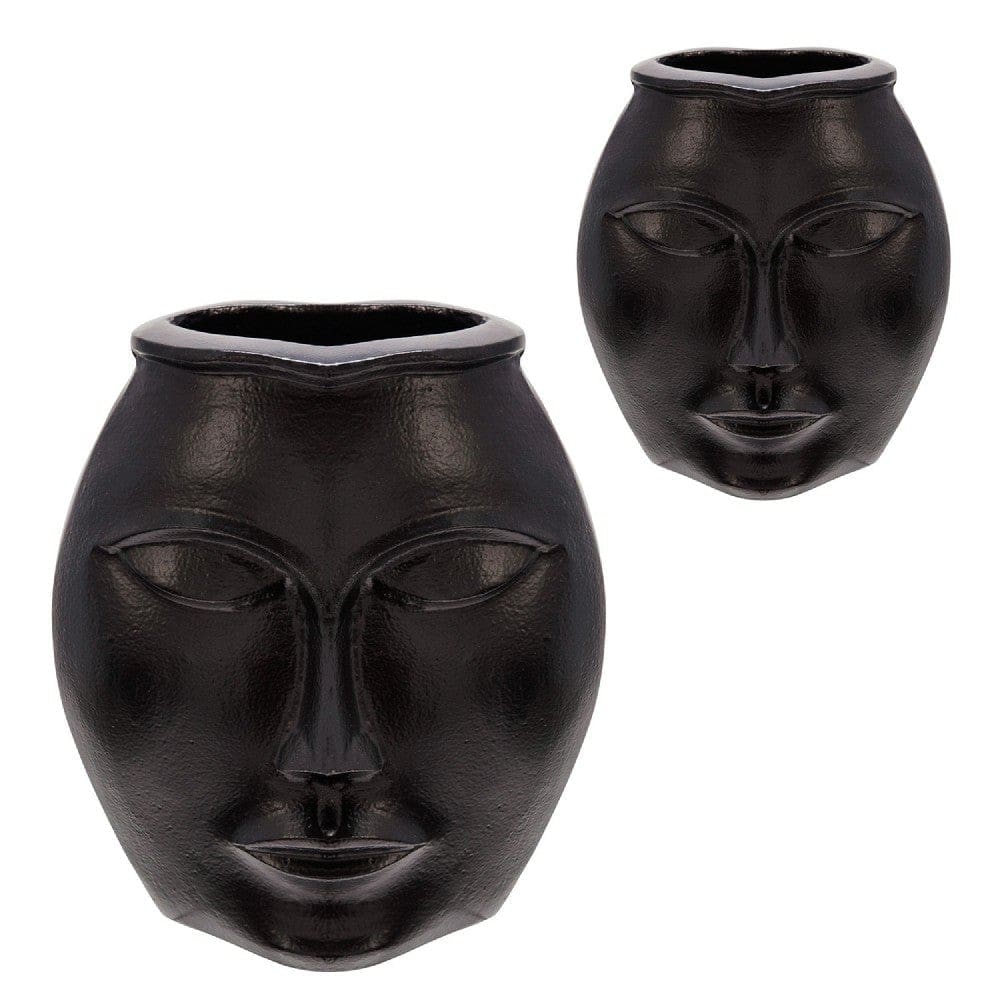 Decorative Vase with Human Face Design Black By Casagear Home BM263867