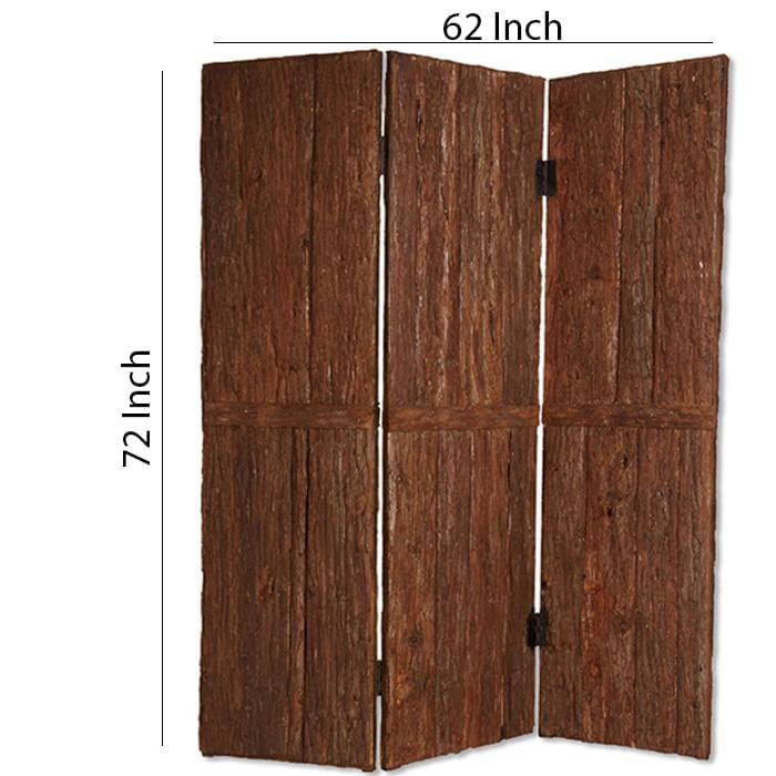Wooden Foldable 3 Panel Room Divider with Plank Style Small Brown - BM26473 By Casagear Home BM26473
