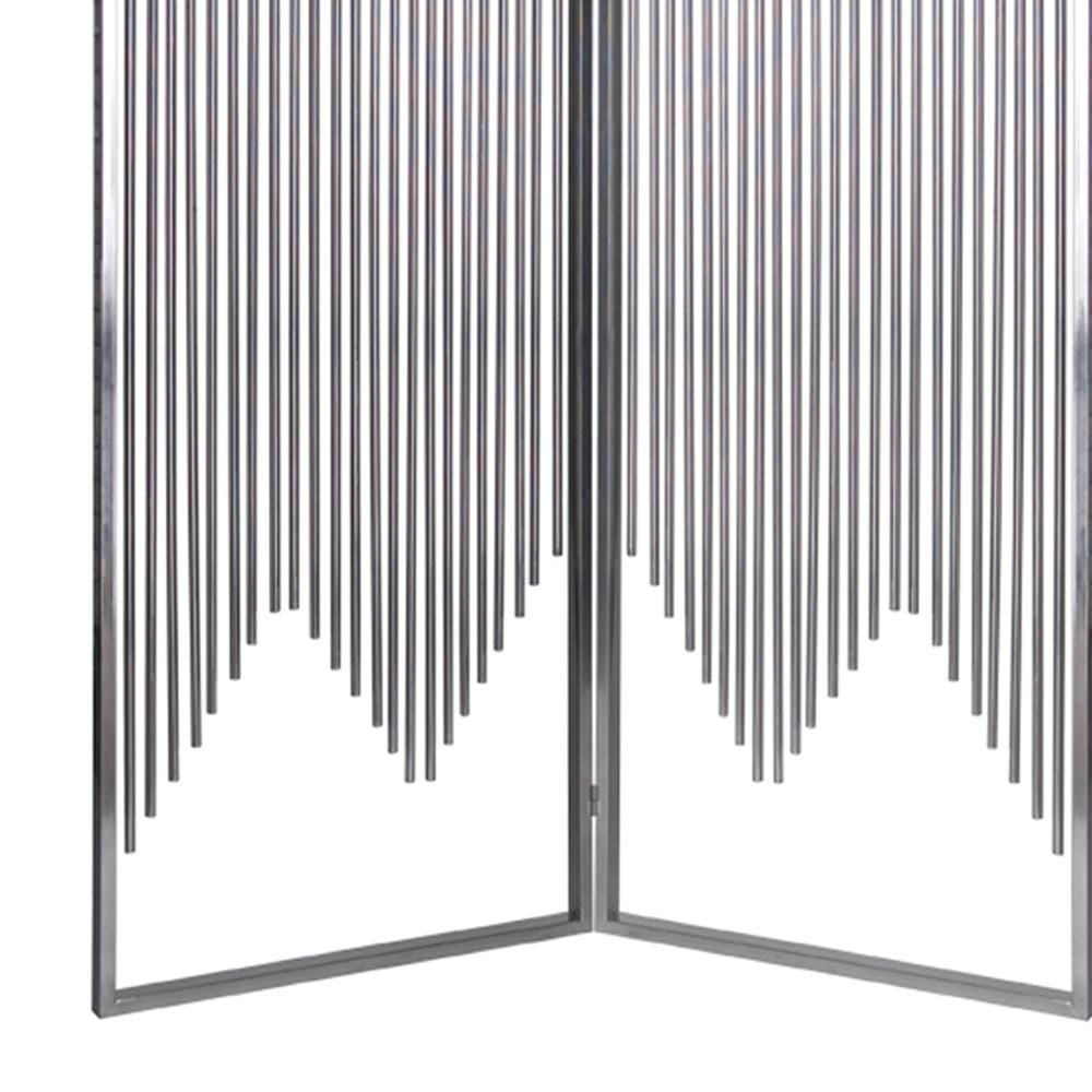 2 Panel Foldable Room Divider with Vertical Metal Design Small Silver - BM26477 By Casagear Home BM26477