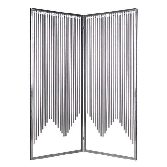 2 Panel Foldable Room Divider with Vertical Metal Design, Small, Silver - BM26477 By Casagear Home