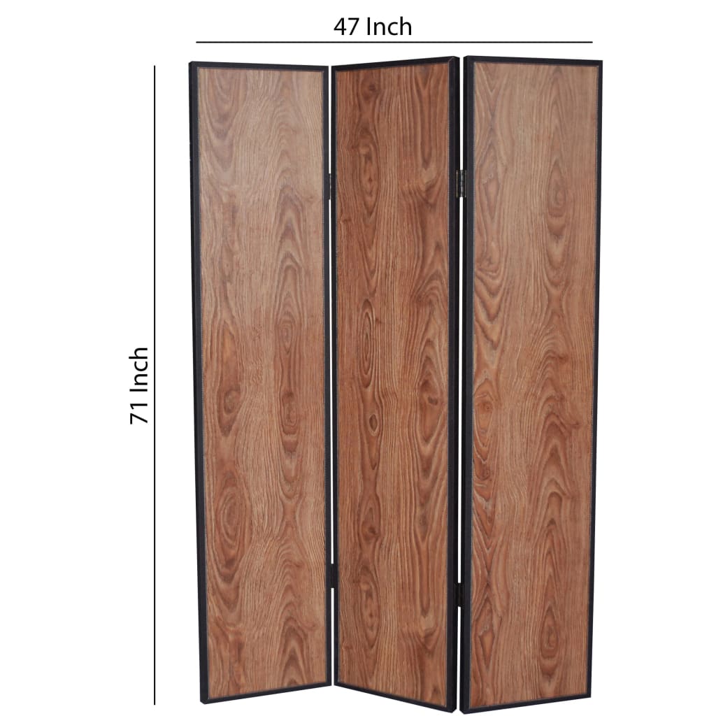 3 Panel Foldable Wooden Screen with Grain Details Brown - BM26601 By Casagear Home BM26601