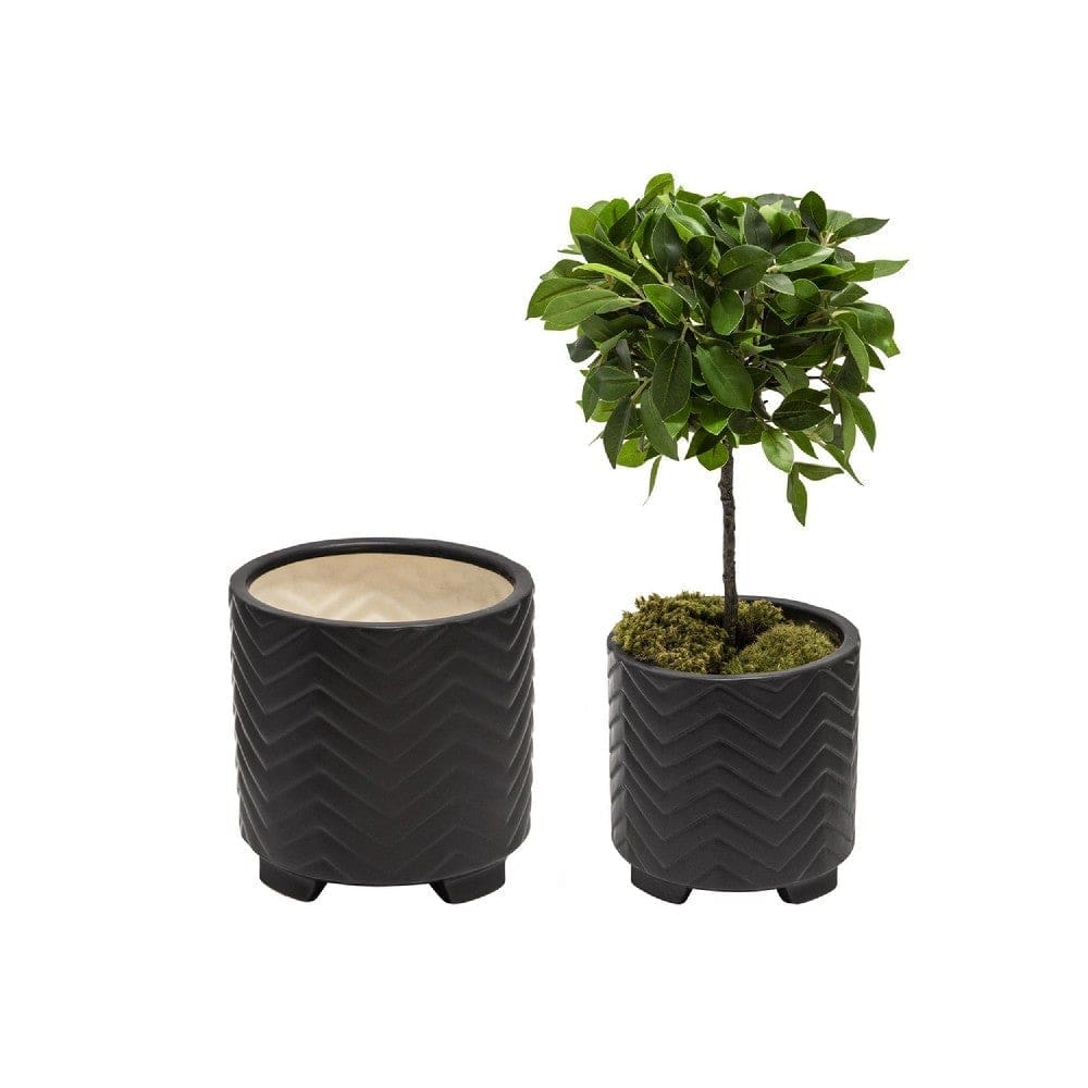 Footed Planter with Ceramic and Chevron Pattern Set of 2 Black By Casagear Home BM266227