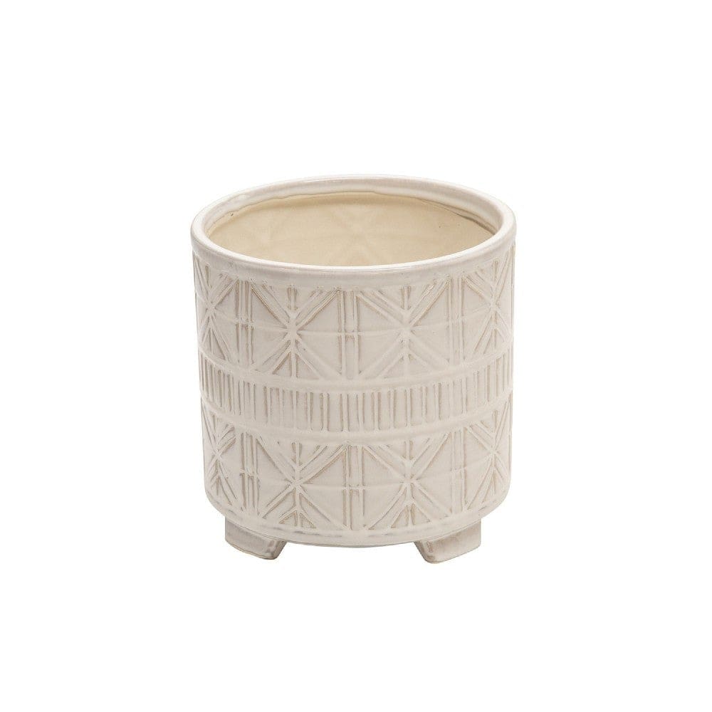 Footed Planter with Ceramic and Geometric Pattern Set of 2 Beige By Casagear Home BM266228