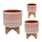 Ceramic Planter with Engraved Tribal Pattern and Wooden Stand Large Orange By Casagear Home BM266235