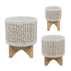 Planter with Chevron Pattern and Wooden Stand Large Off White By Casagear Home BM266242