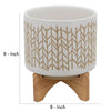 Planter with Chevron Pattern and Wooden Stand Large Off White By Casagear Home BM266242
