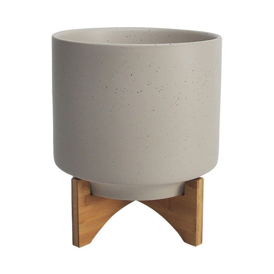 Arya Planter | Terrazzo Design | Wood Stand | Large | Light Beige