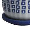 Ceramic Planter with Saucer and Square Pattern White and Blue By Casagear Home BM266250