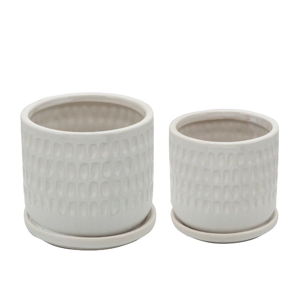 Nova Planter Set | Hammered Design | Ceramic & Saucer | White