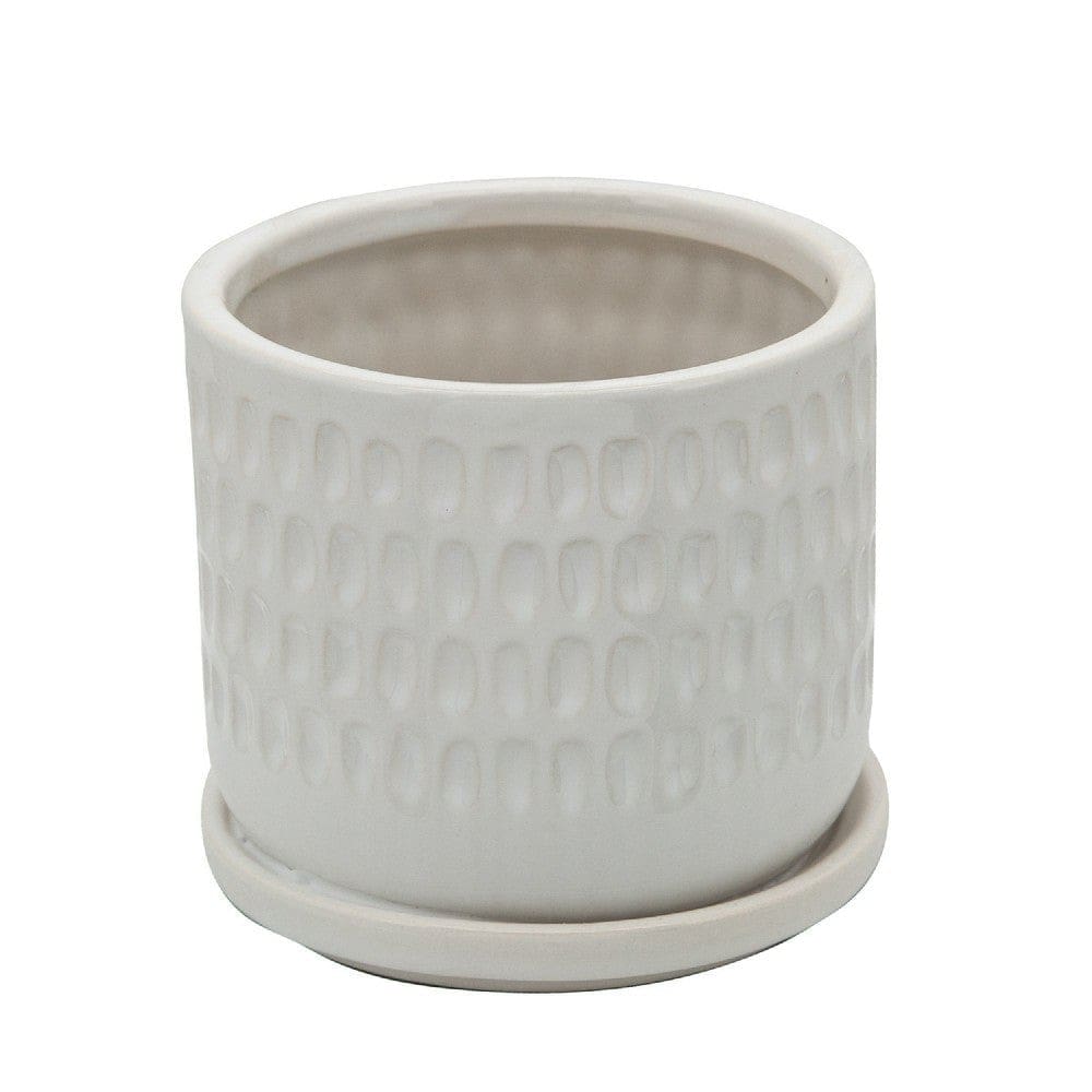 Ceramic Planter with Saucer and Hammered Design Set of 2 White By Casagear Home BM266252