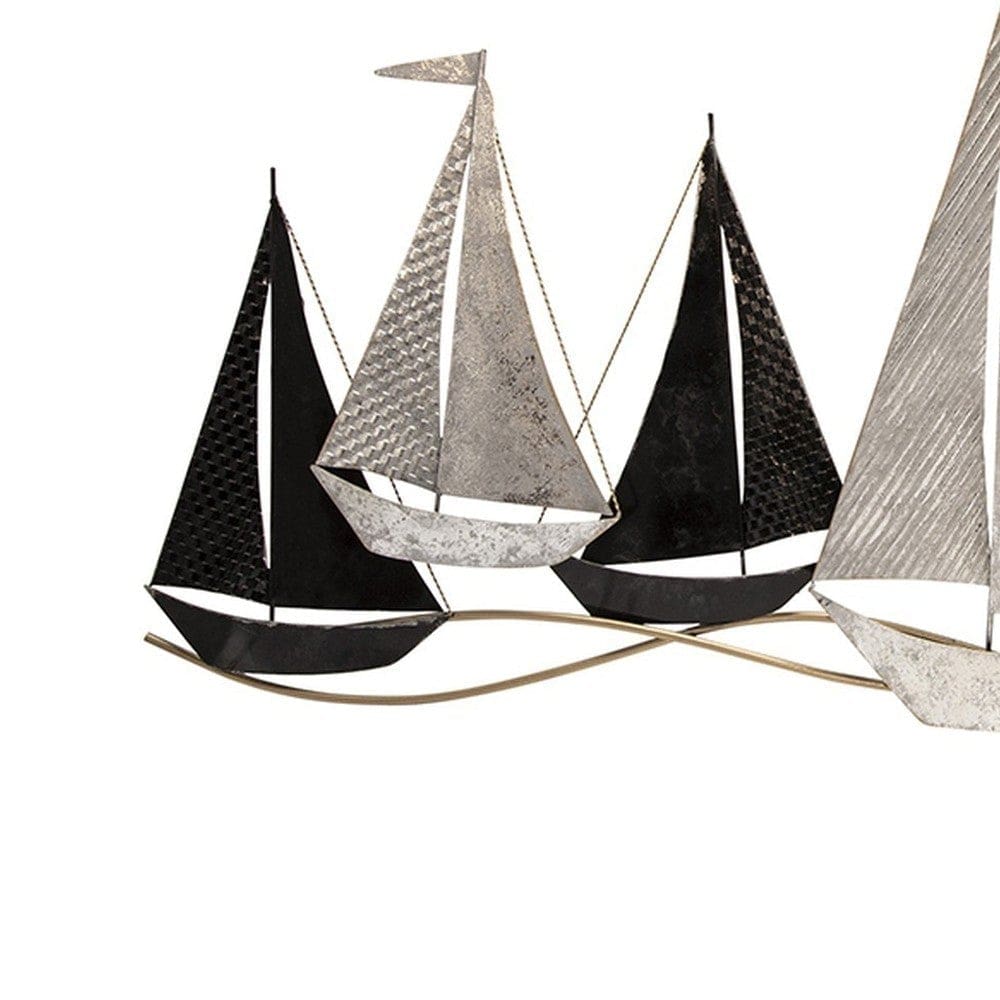 Wall Decor with Metal Sailboats Black and Silver By Casagear Home BM266281